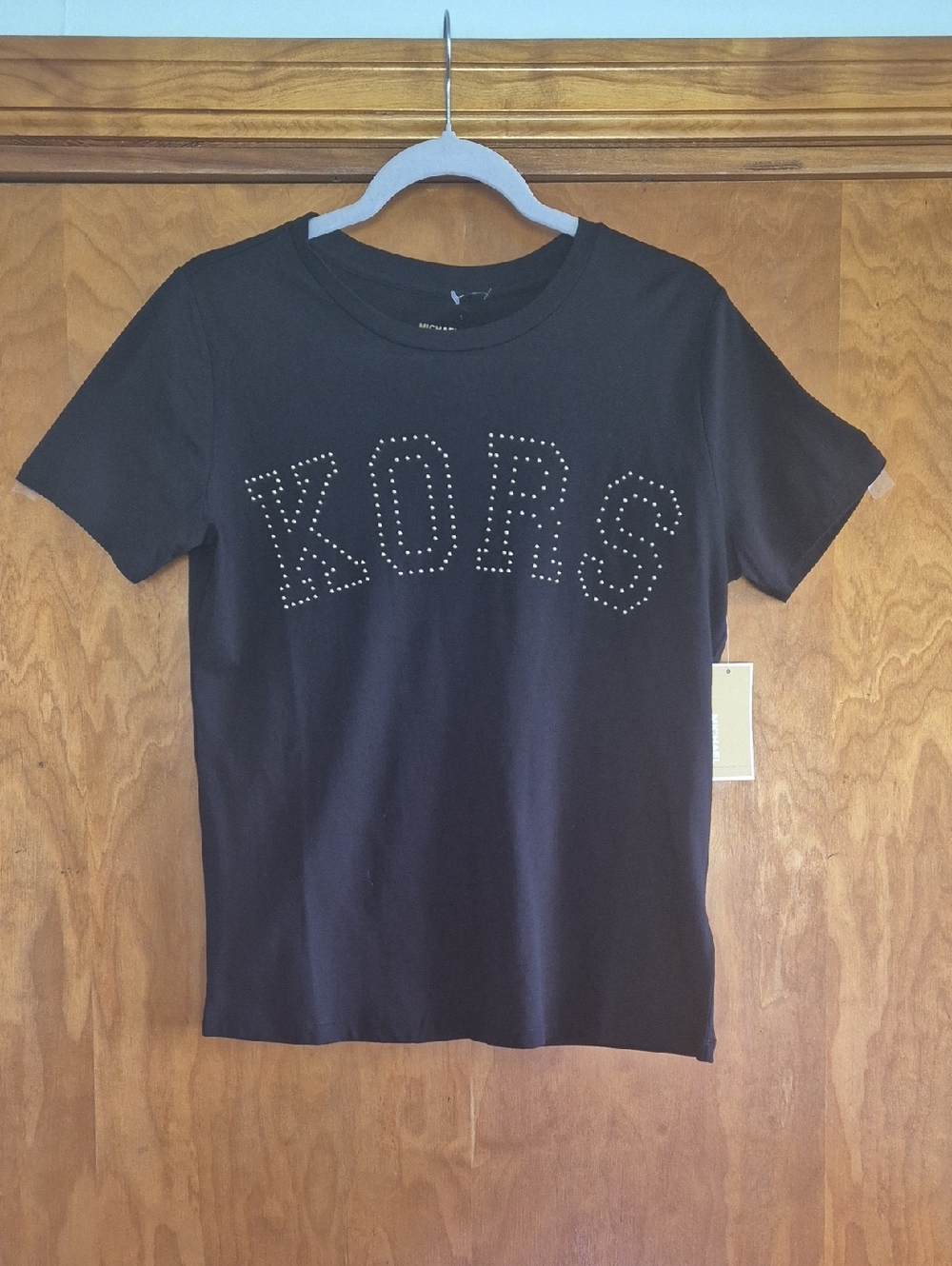 MICHAEL Michael Kors Women’s Gold Studded KORS Black Tee, Size XS